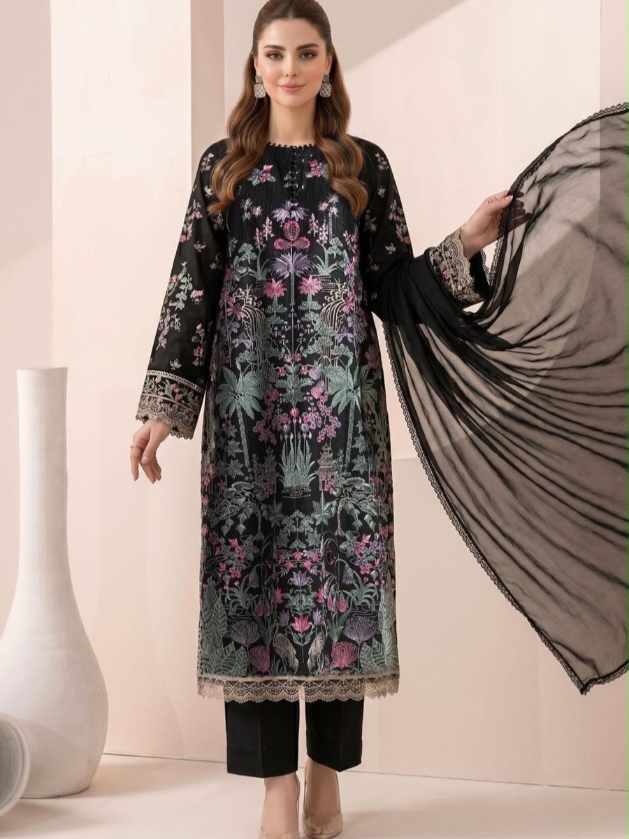Noir Botanical Embroidered Lawn
