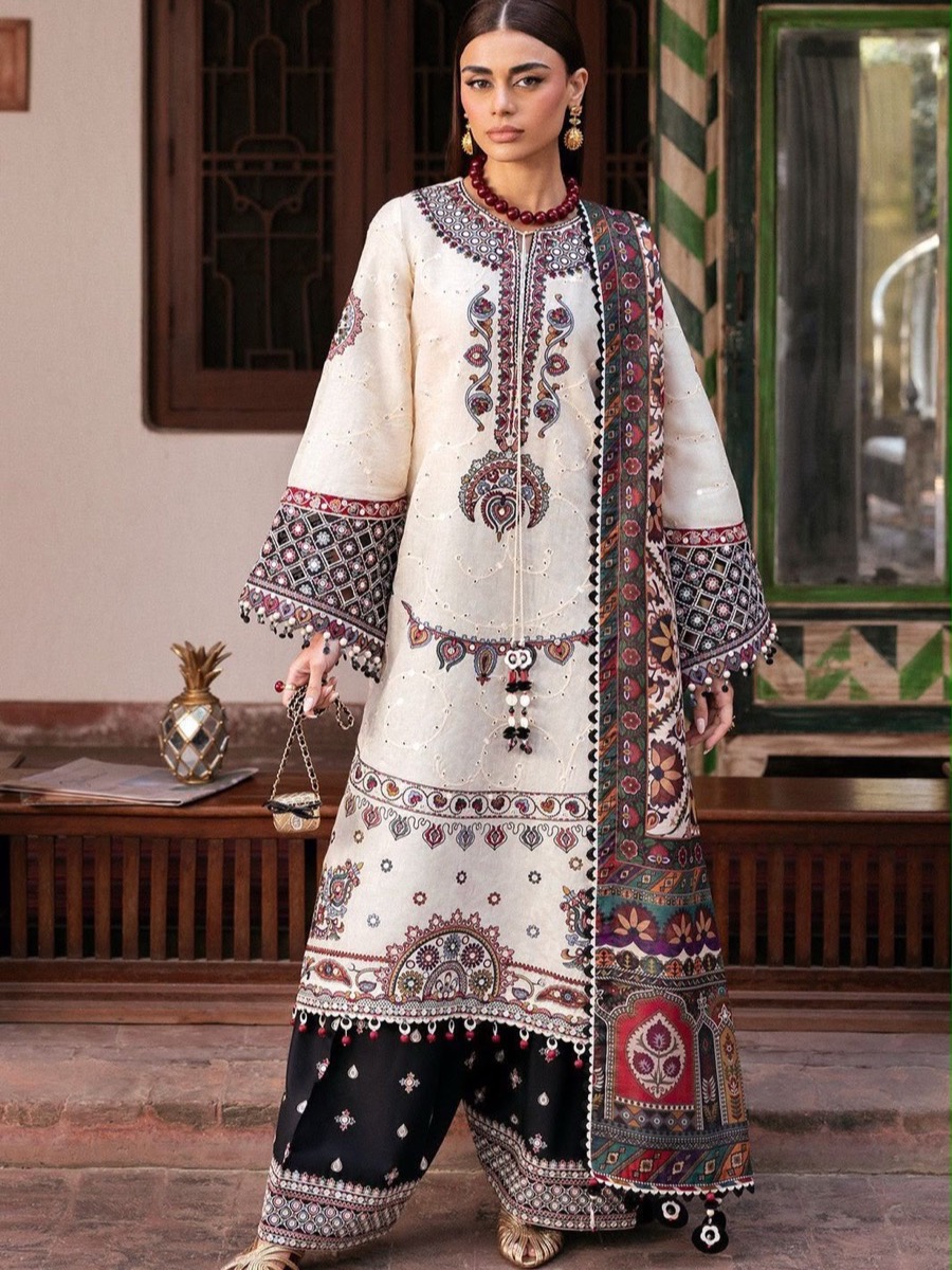 Ivory Paisley Embroidered Lawn