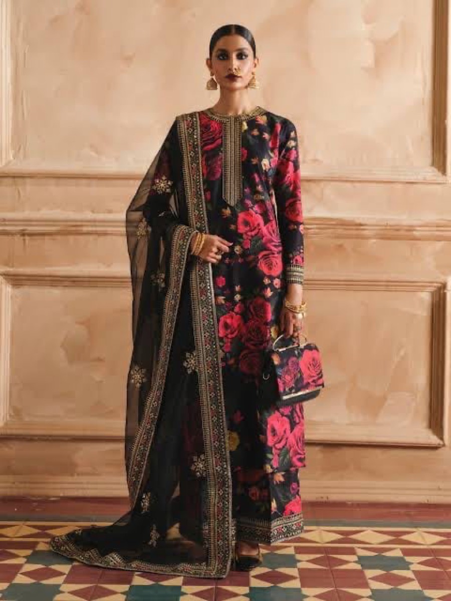 Midnight Rose Print Net Suit