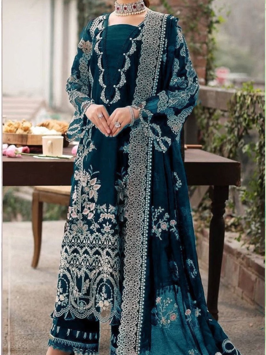 Peacock Floral Net Embroidered Suit